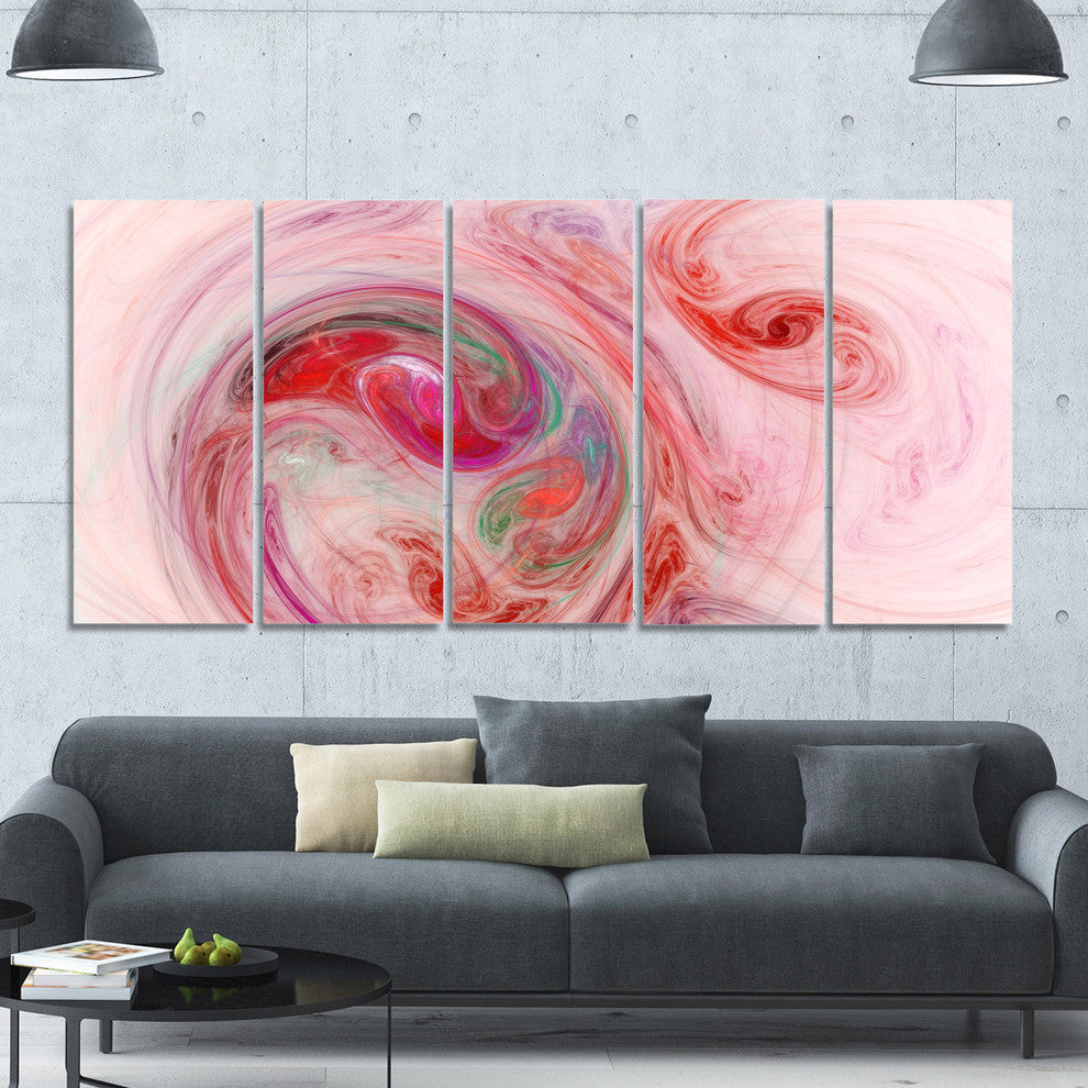 Red Fractal Abstract Illustration, Abstract Canvas Wall Art, 60"x28", 5 Panels