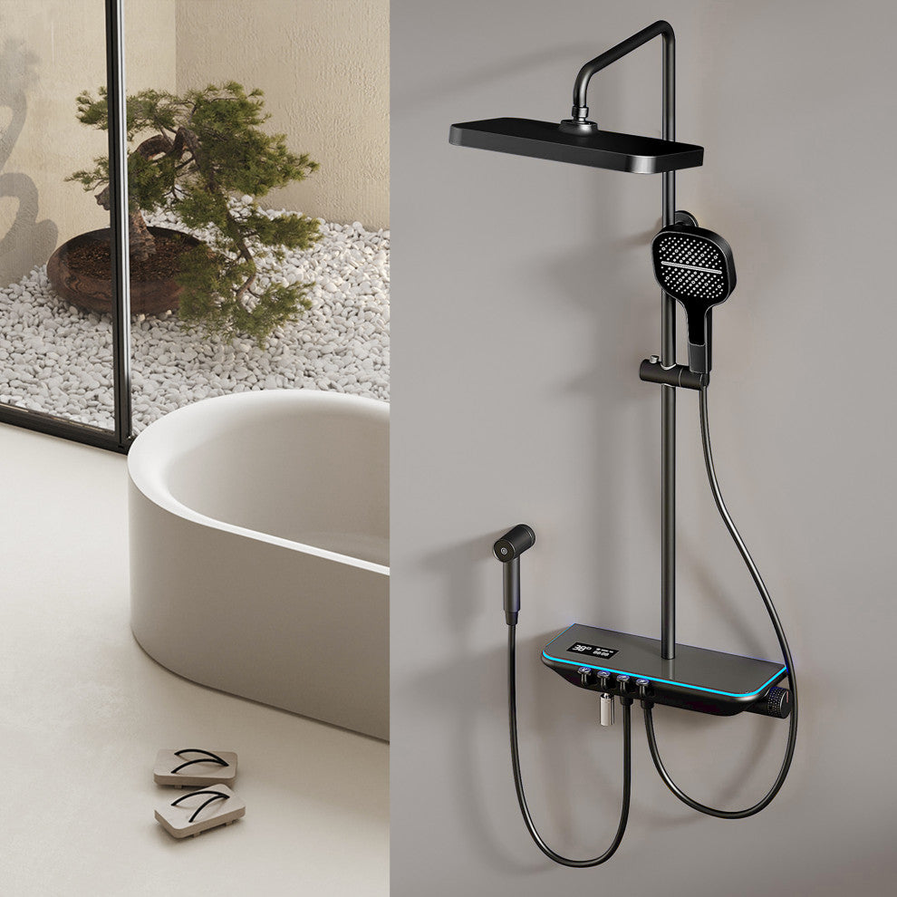 Thermostatic Complete Shower System with Handheld Shower and Bidet, Matte Black