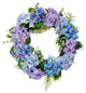 24" Blue And Purple Hydrangea Wreath On Natural Twig Base