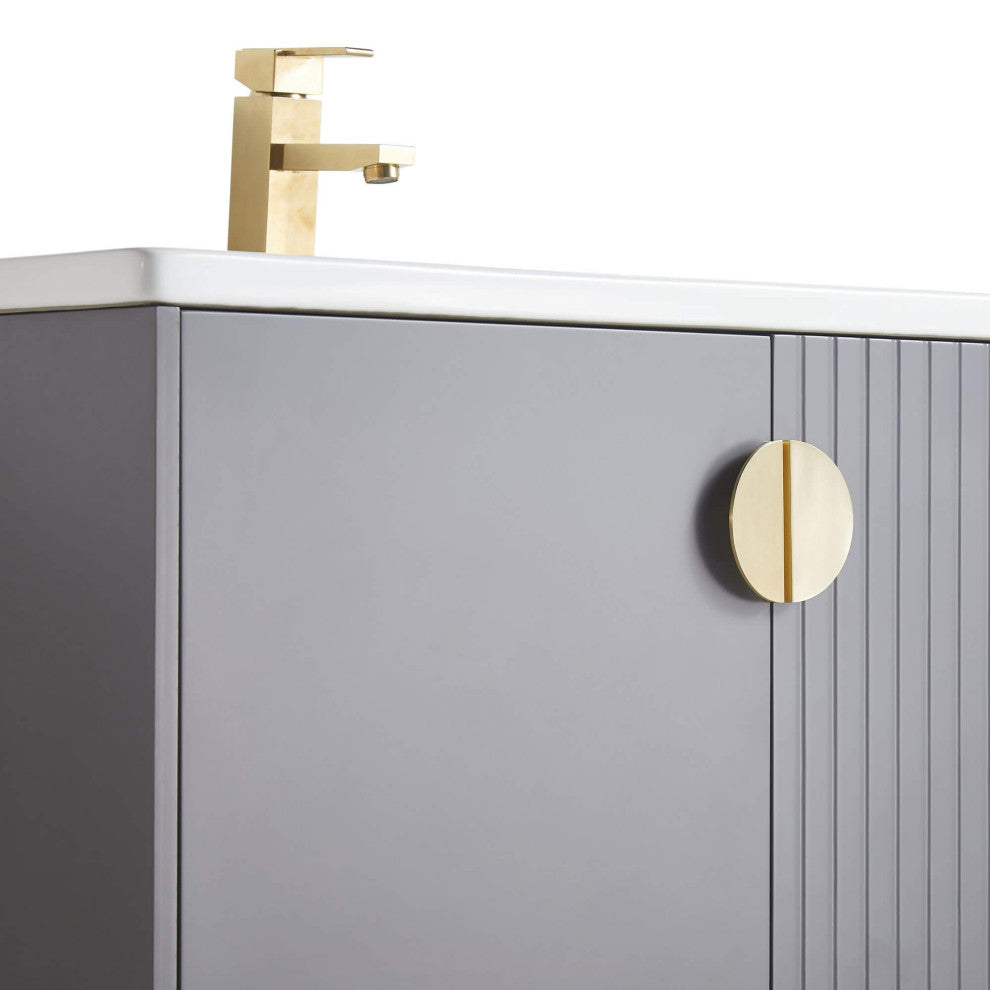 Venezian Single Bathroom Vanity, Rock Gray, 30", Satin Brass Handles, One Sink