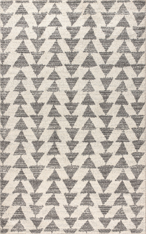 Aisha Moroccan Triangle Geometric Area Rug, Cream/Gray, 5 X 8