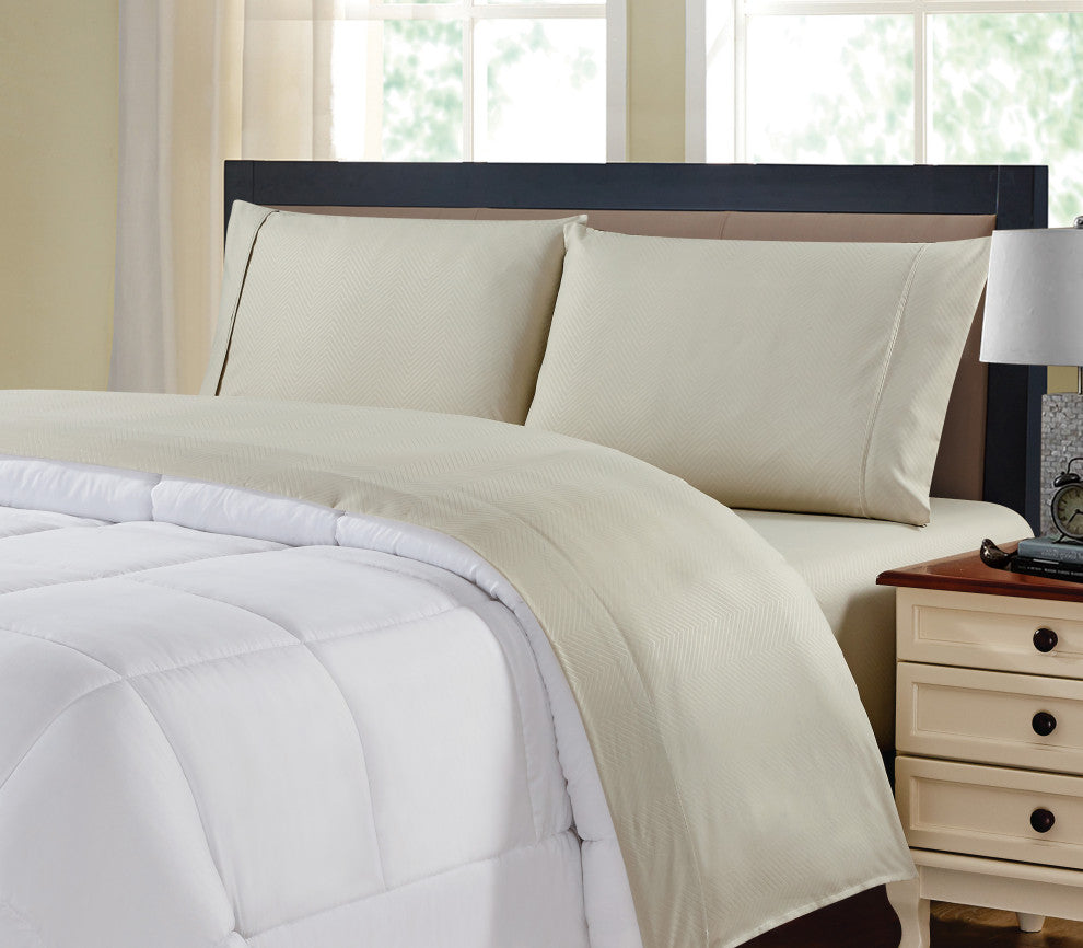 Kathy Ireland 4 Piece Chevron Embossed Sheet Set, Taupe, Twin