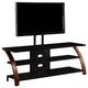 72" TV Wooden Metal Stand With Black Tempered Glass, Black/Brown