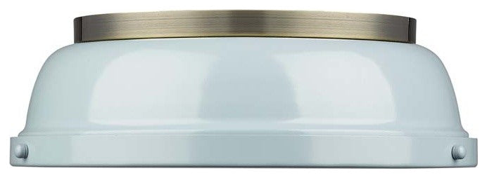 Golden Duncan 2 Light Flush Mount, Aged Brass, Seafoam Shade