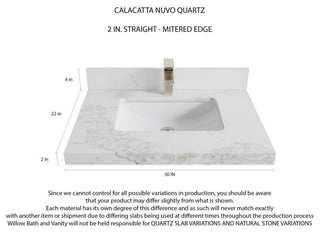 Boston 30 Single Sink Bath Vanity in Evergreen 2" Calacatta Nuvo