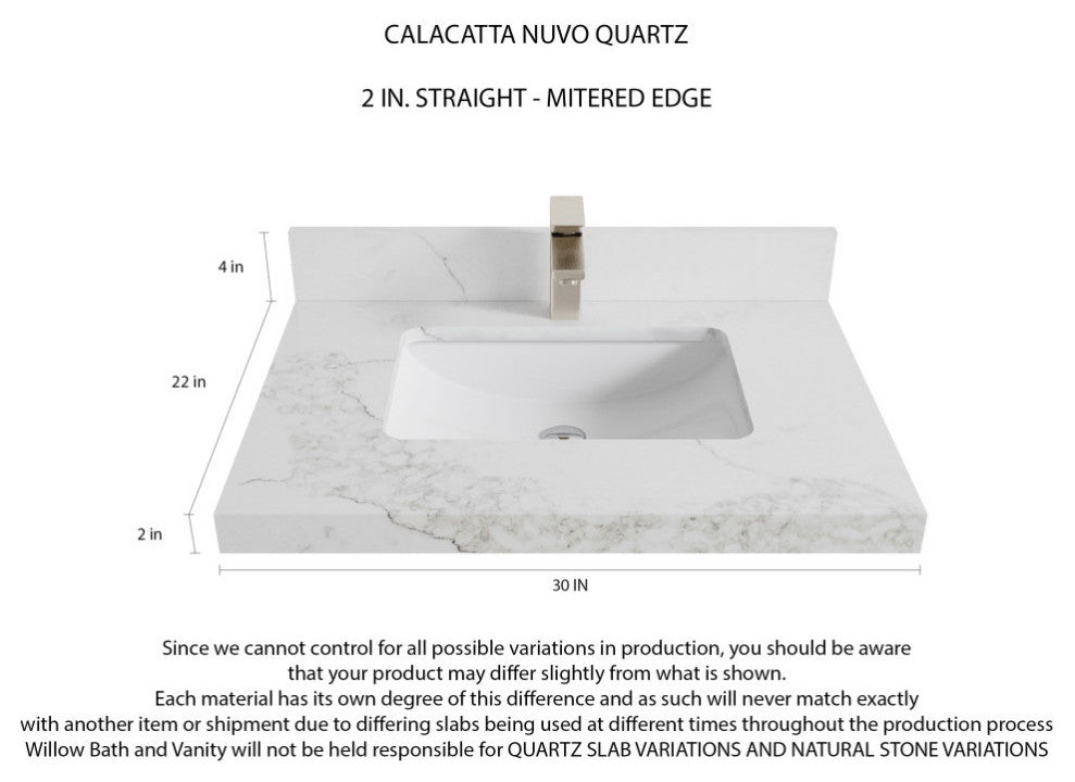 Boston 30 Single Sink Bath Vanity in Evergreen 2" Calacatta Nuvo