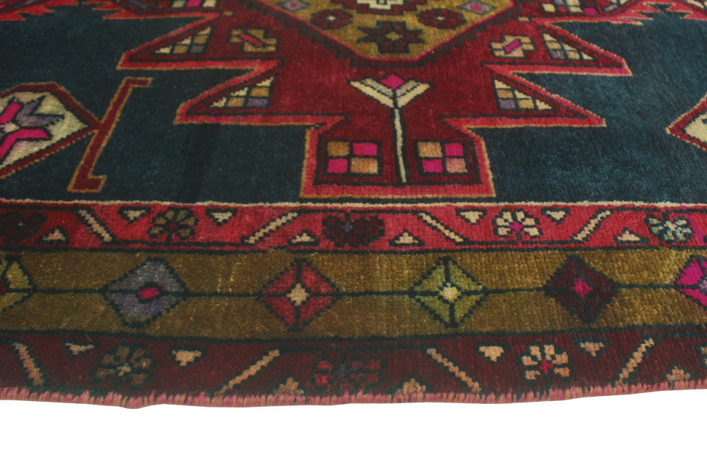 Fine Vintage Distressed Upwode Navy/Gold Runner, 3'7x10'4