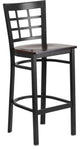 Hercules Series Black Window Back Metal Restaurant Barstool, Walnut Wood Seat