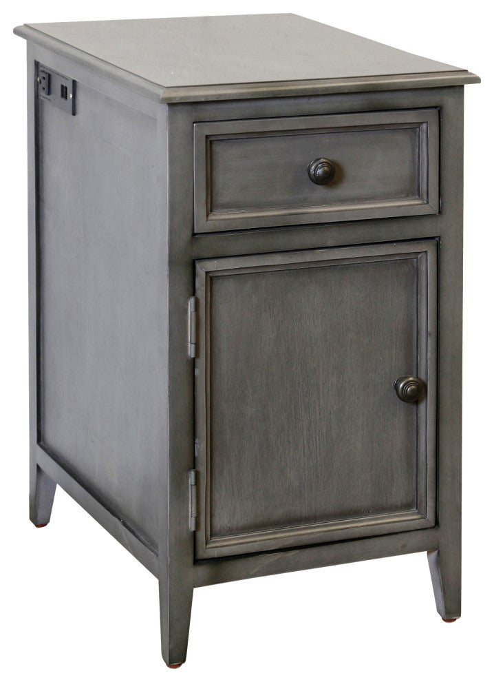 Vintage Gray Side Table With Drawer and Cabinet