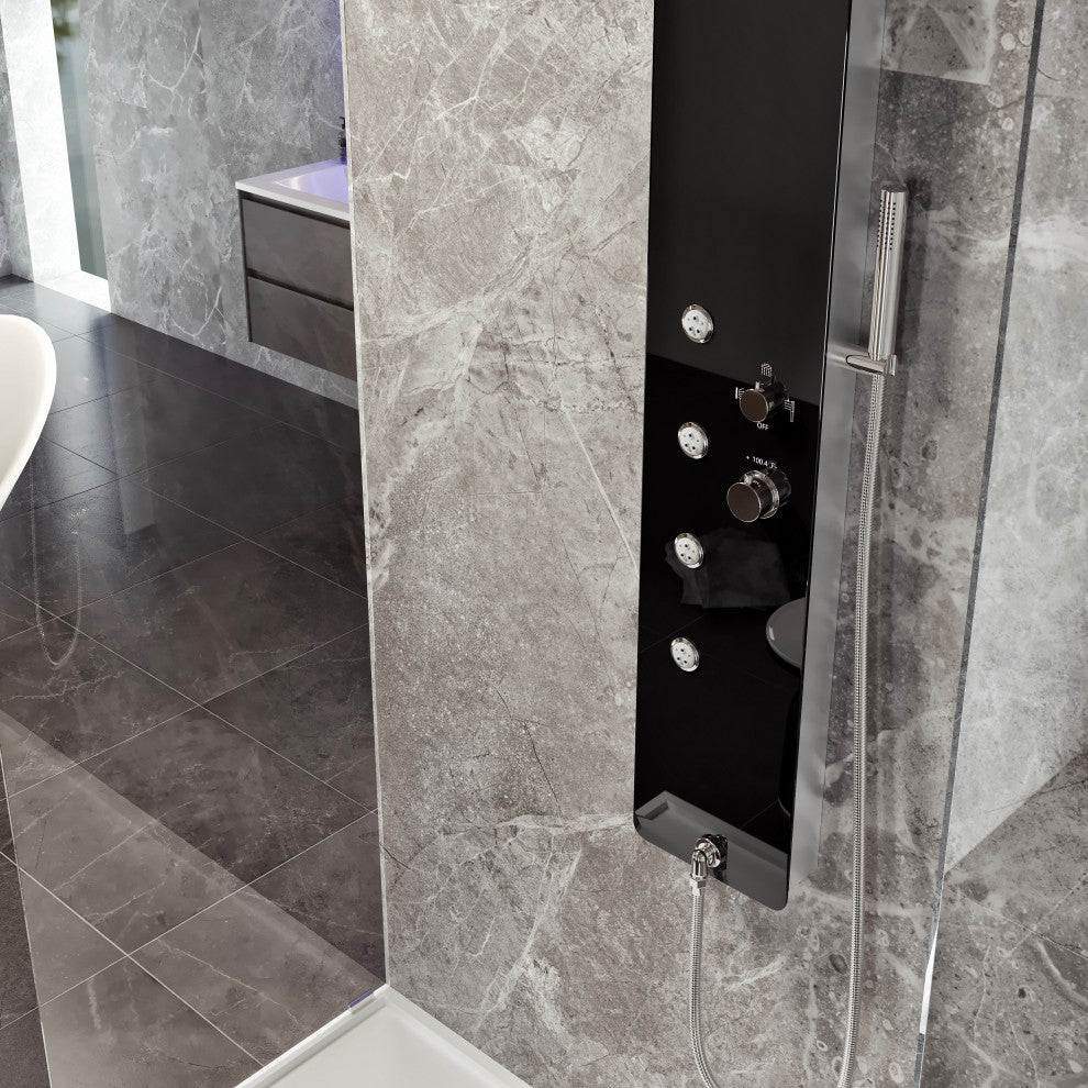 Eviva Velino Black Tempered Glass Thermostatic Shower Massage Panel