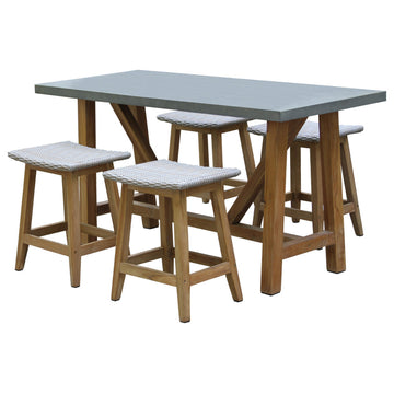 5-Piece Composite, Teak and Ash Gray Wicker Counter Height Dining Set