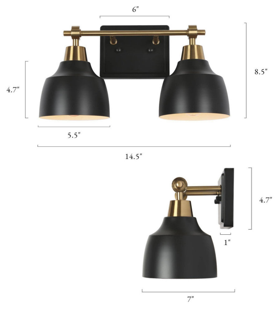 LNC 4-Light Modern Matte Black & Polished Gold Dome Vanity Lights for Bathroom, 2 Lights