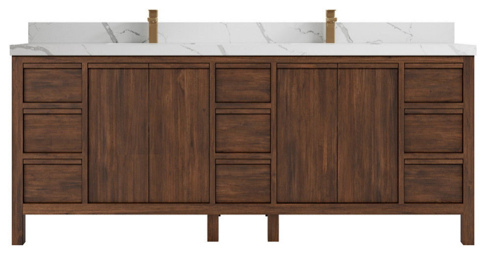 Elizabeth 84 Double Sink Bath Vanity in Dark Walnut Teak 2" Calacatta Laza