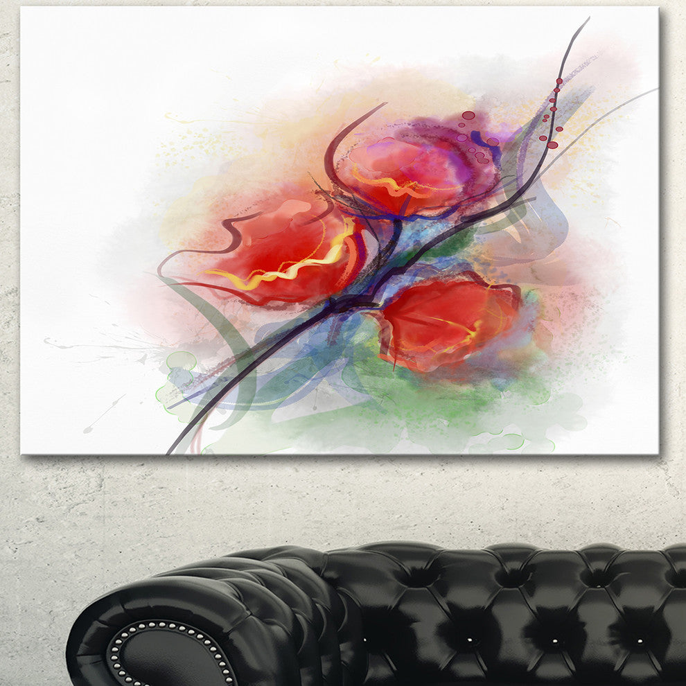 Soft Floral Watercolor on Splashes, Large Floral Canvas Art Print, 60"x28"