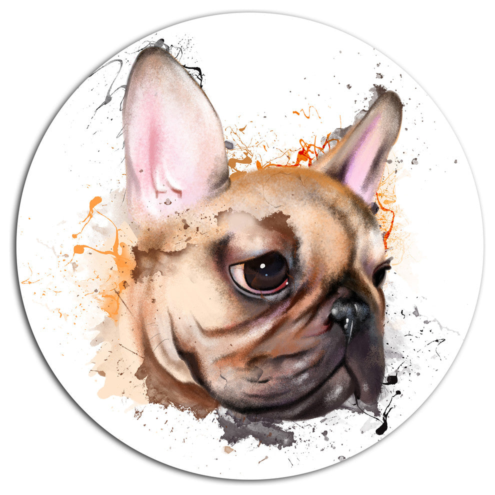 Brown Watercolor French Bulldog, Animal Large Disc Metal Wall Art, 23"