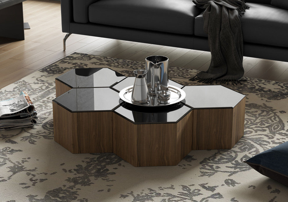 Centre Occasional Table, Black on Walnut, Small 10"