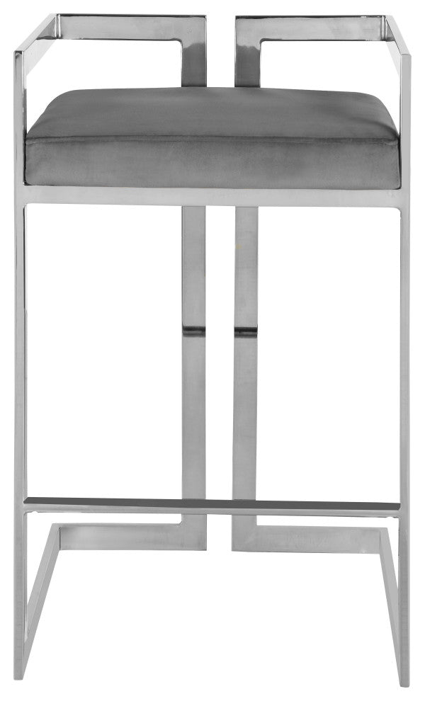 Ezra Counter Stool, Set of 2, Gray Velvet, Chrome Base