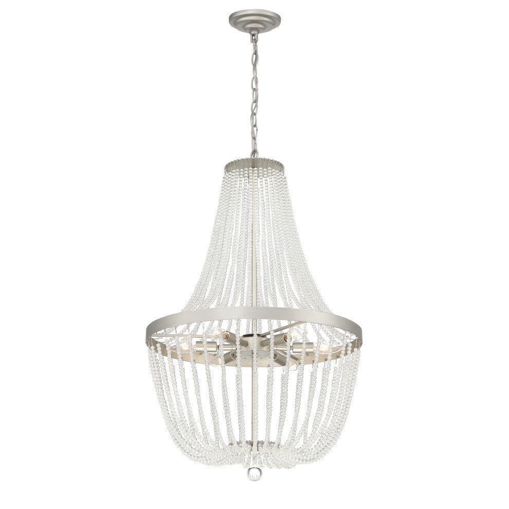 6-Light Unique Empire Chandelier With Beaded Accents, Antique Silver