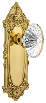 Single Victorian Plate With Oval Fluted Crystal Knob, Polished Brass