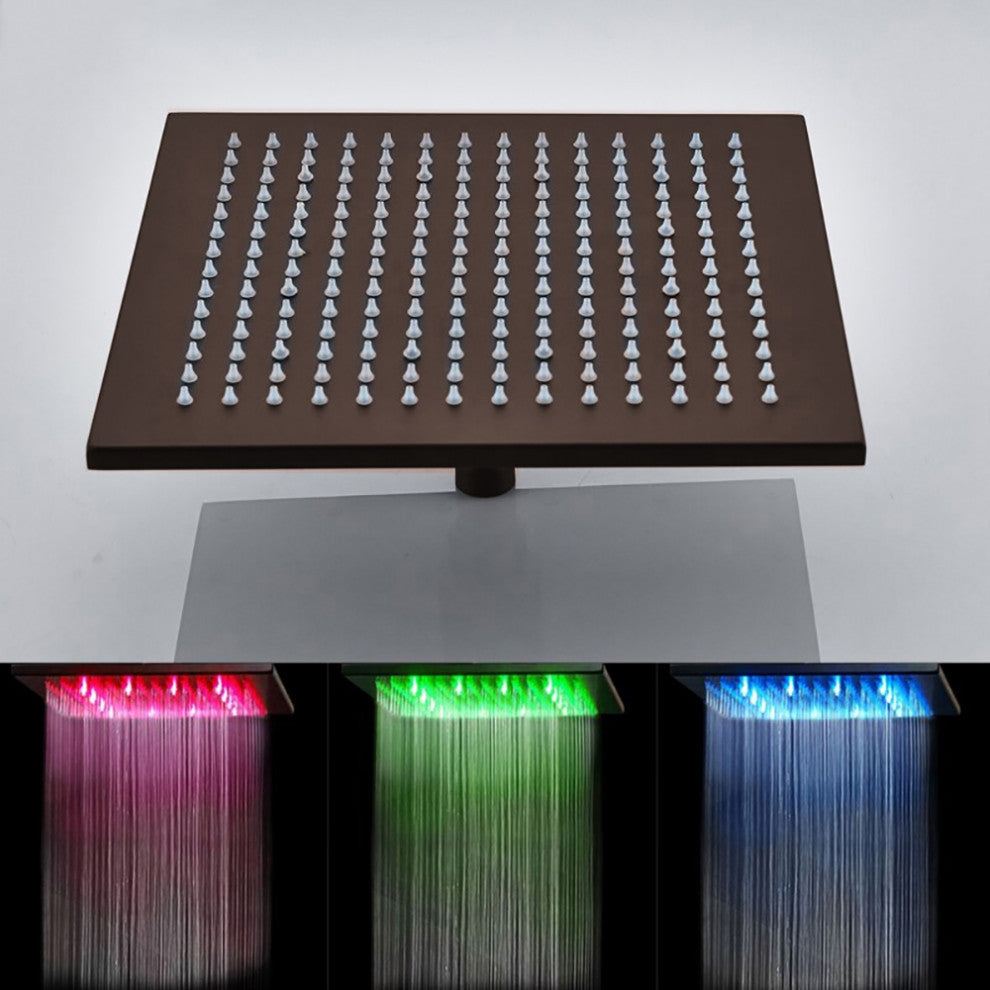Fontana Bronze Square LED Rain Shower Head With Mixing Valve Controller, 12"