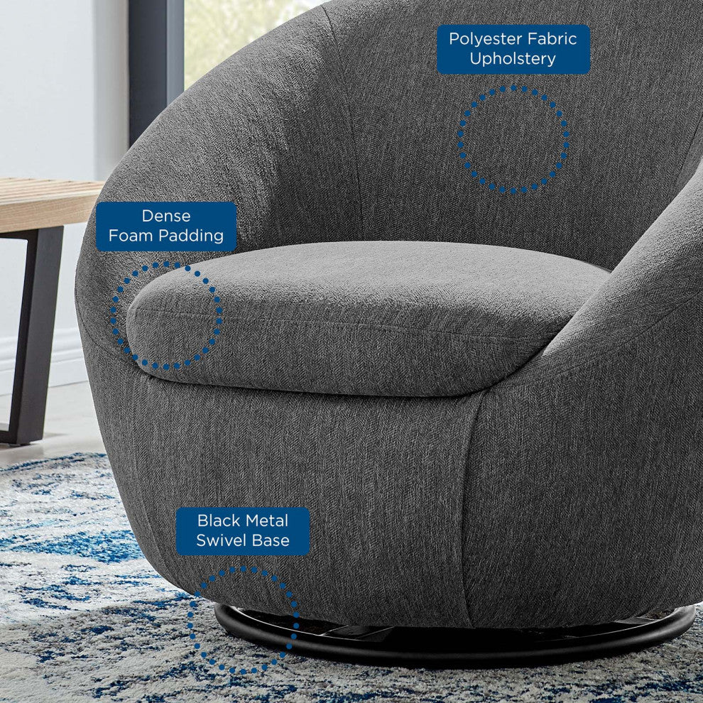 Armchair Swivel Accent Chair, Black Gray, Fabric, Modern, Cafe Hospitality