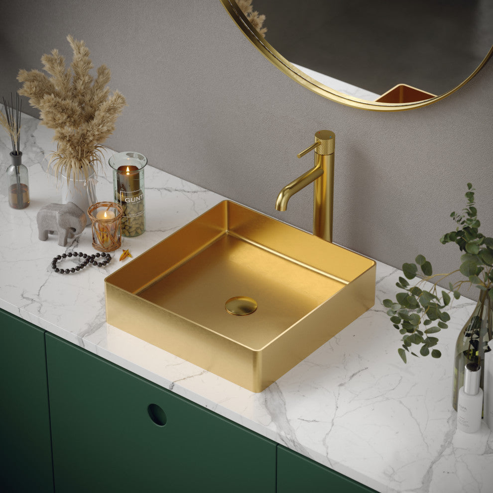 Karran Cinox Stainless Steel Square Vessel Sink, Gold