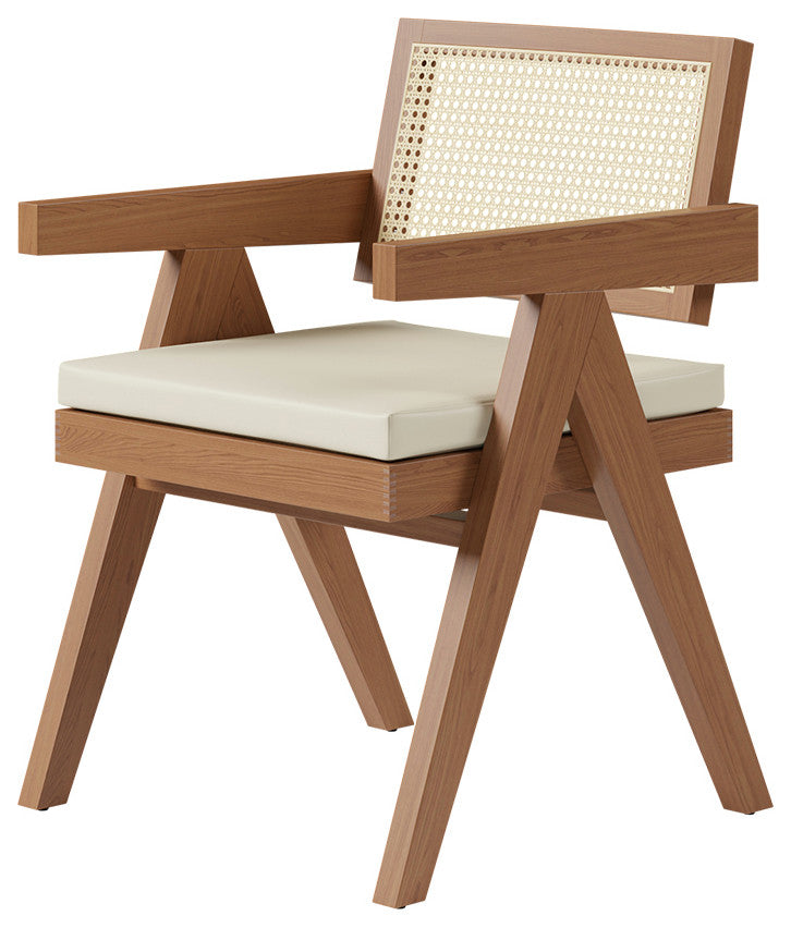 Archic Japandi Rattan Dining Chair, Walnut, With Upholstery