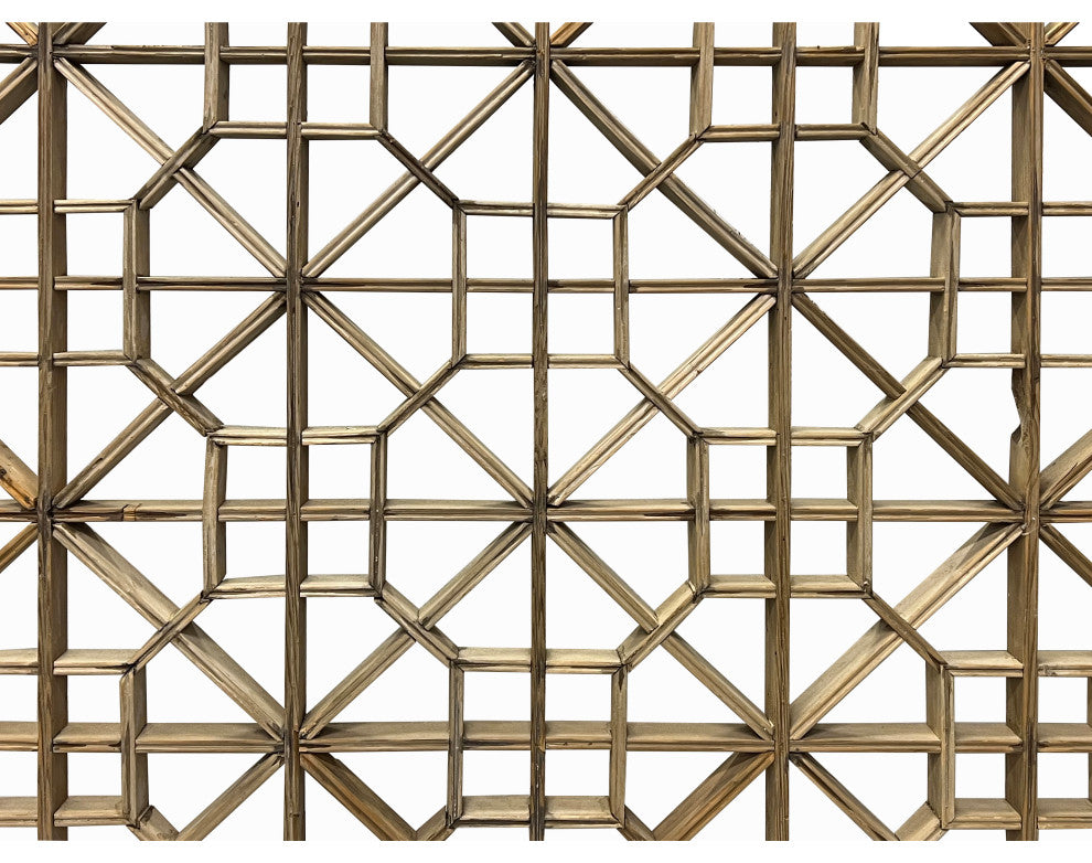 Vintage Restored Oriental Zen Geometric Rustic Raw Wood Wall Panel Hws3463