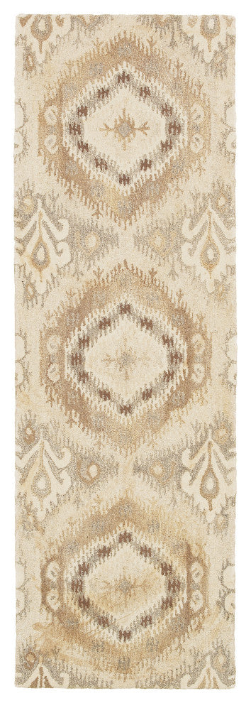Athena Ikat Hand-tufted Wool Beige/Ivory Rug, 2'6" x 8'