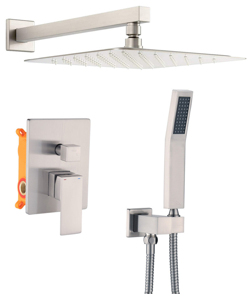 12" Wall Mounted Shower System Shower Combo, Brushed Nickel
