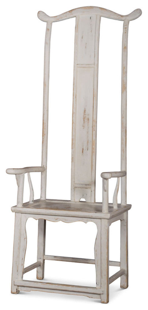 Chinese Ming Style Tall Arm Chair, Distressed White