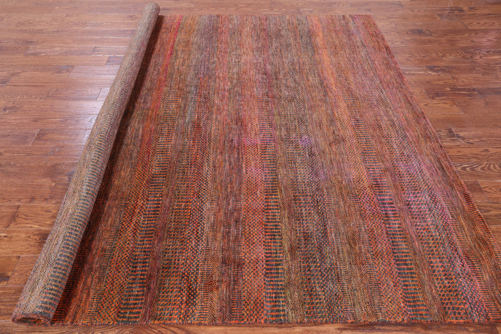8' Square Super Savannah Gabbeh Hand-Knotted Wool and Silk Rug Q11911