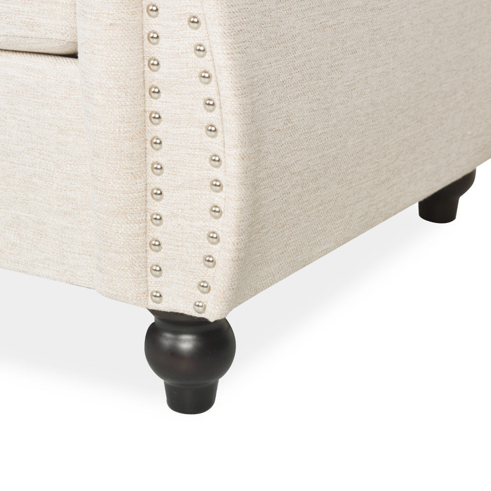 Adetokunbo Tufted Chesterfield Fabric 3 Seater Sofa, Beige/Dark Brown