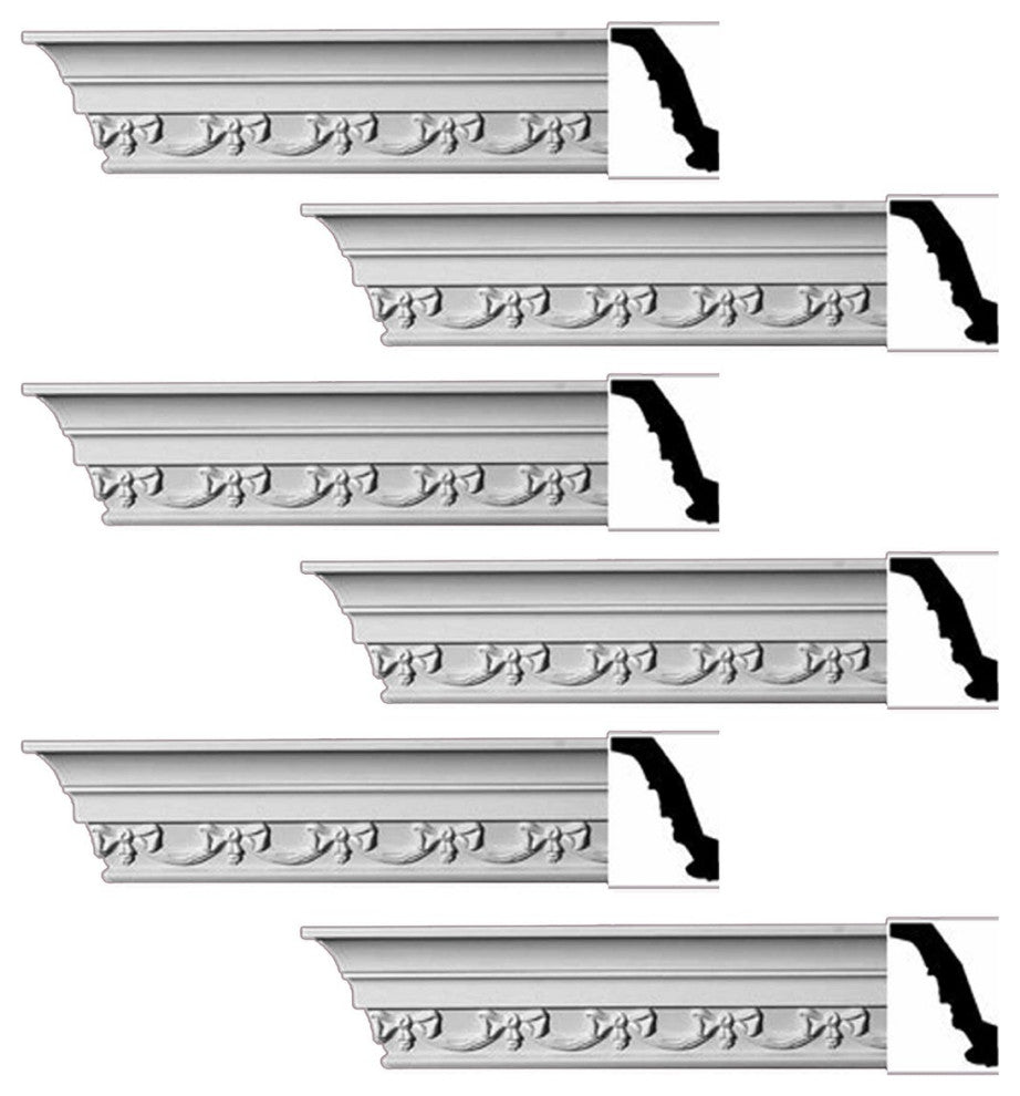 Ornate Cornice White Urethane Cheshire Design 6 Pieces Totaling 564" Length