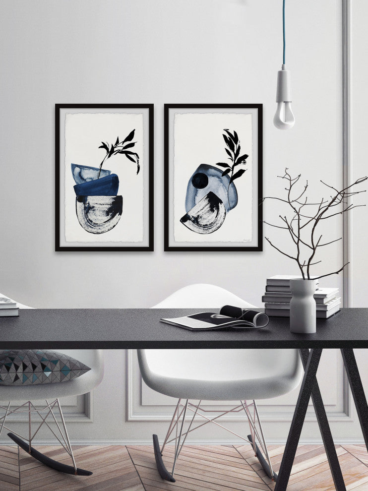 Blue Vase Centerpiece Diptych, 2-Piece Set, 8x12 Panels