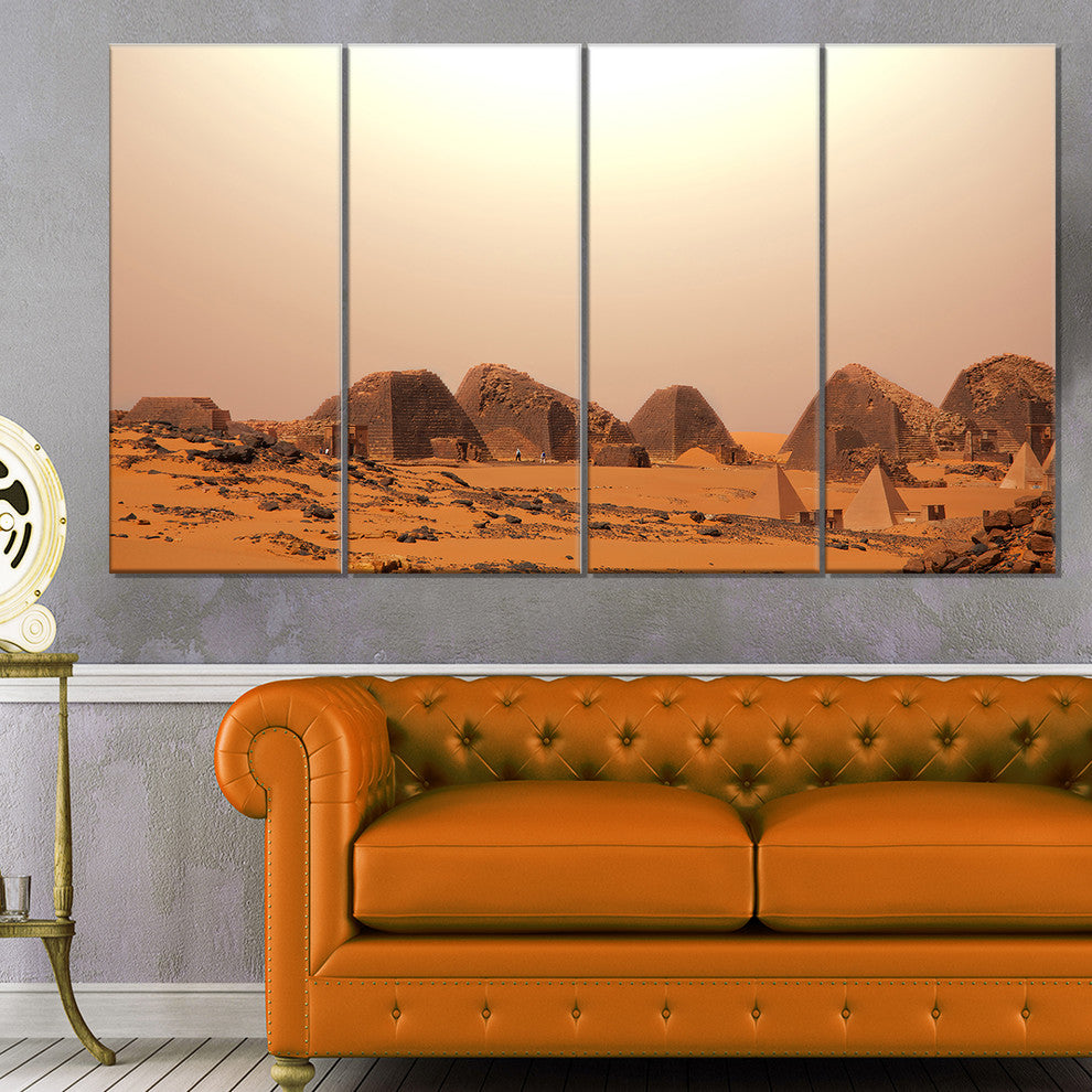 Beautiful Meroe Pyramids in Sudan, Landscape Canvas Art, 48"x28", 4 Panels