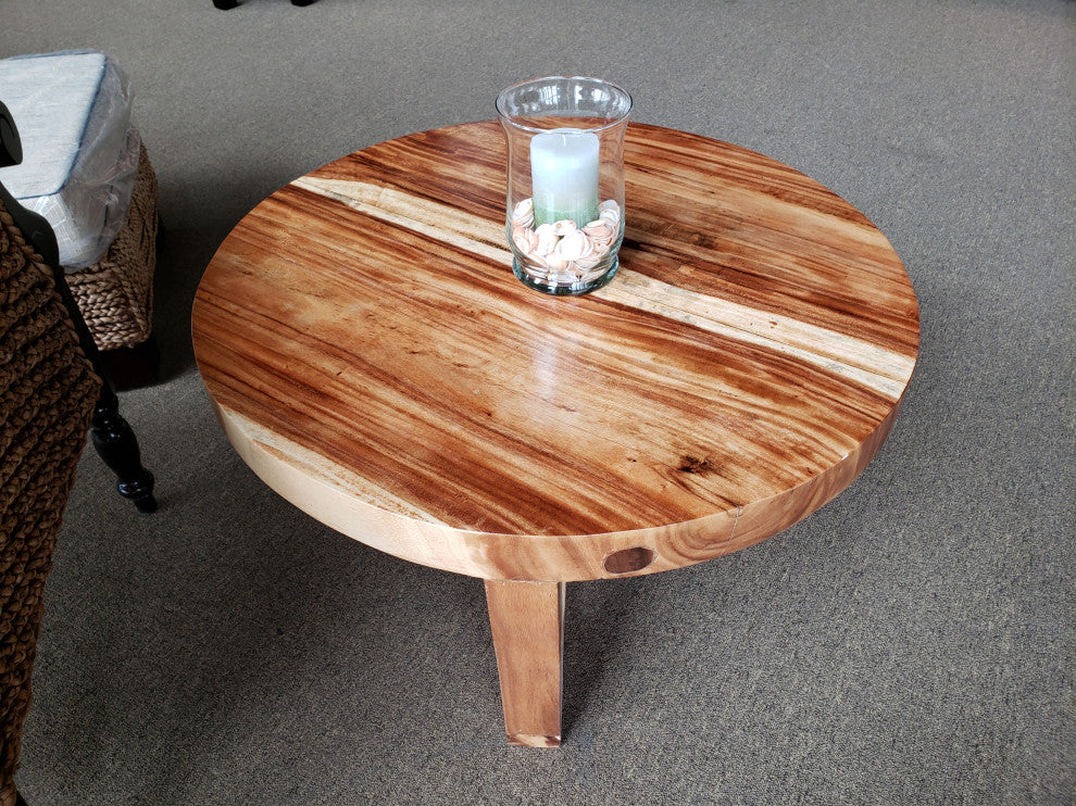 Suar Live Edge Round Coffee Table, 32"