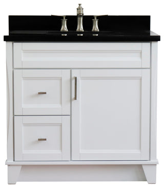 37" Single Sink Vanity, White Finish With Black Galaxy Granite