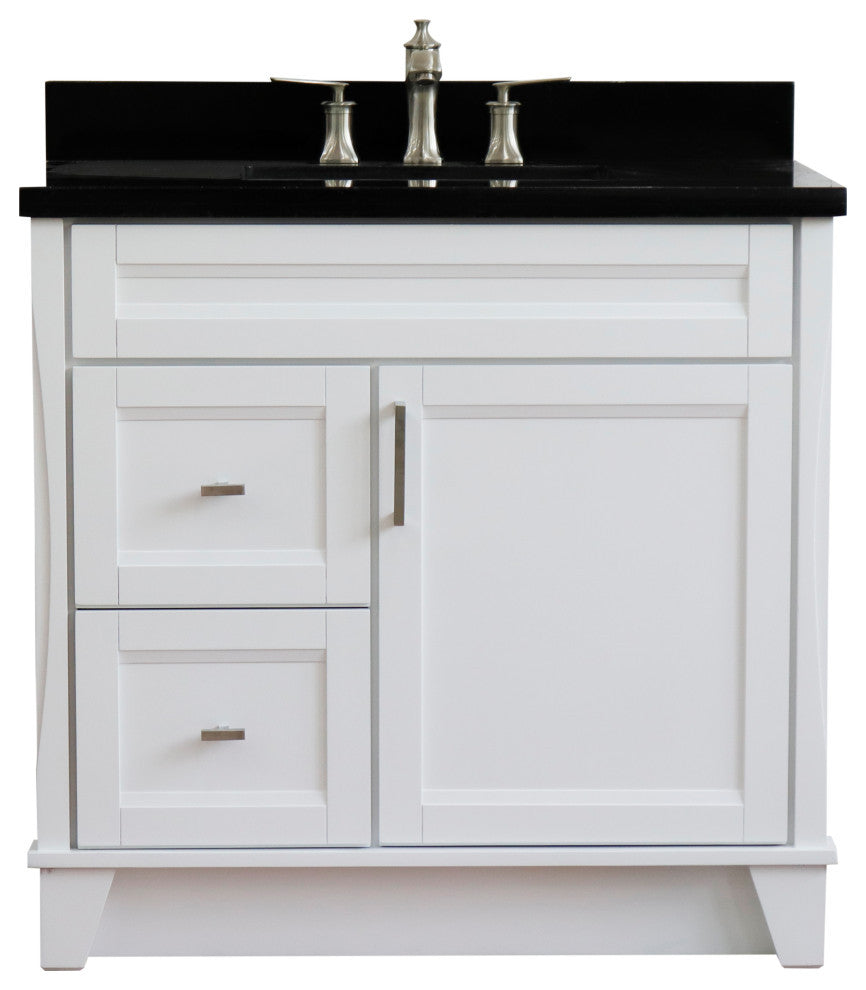 37" Single Sink Vanity, White Finish With Black Galaxy Granite