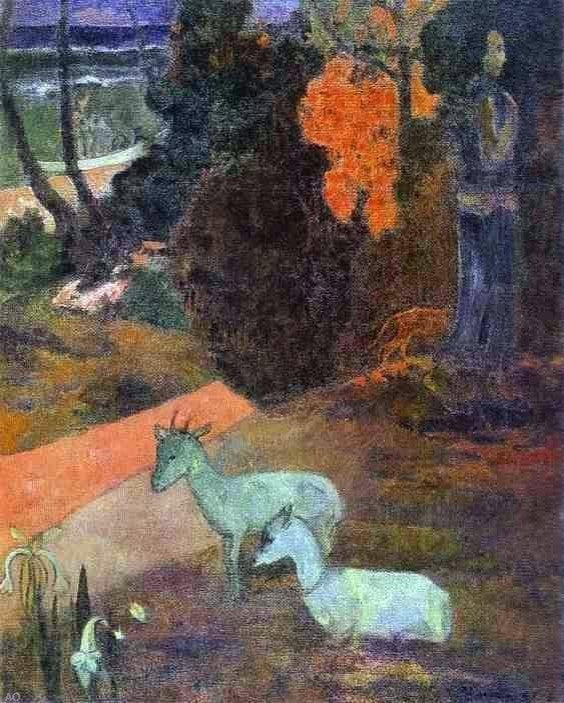 Paul Gauguin Landscape With Two Goats, 20"x25" Wall Decal