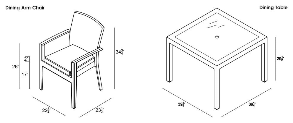 District 5 Piece Arm Dining Set, Canvas Charcoal