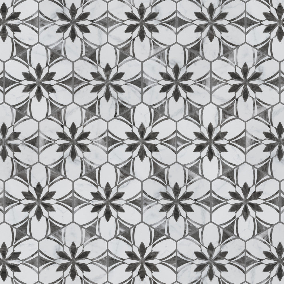 Classico Bardiglio Hex Porcelain Floor and Wall Tile Sample, Black