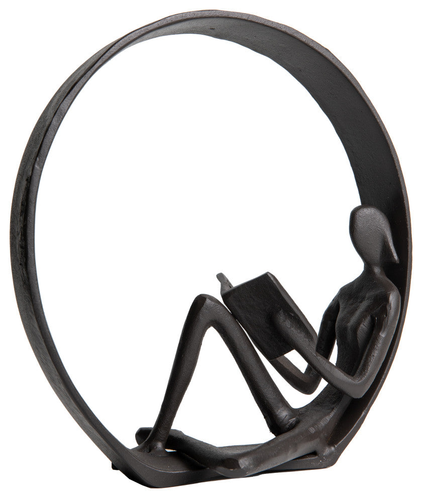 Danya B. Contemporary Encircled Reader Cast Iron Sculpture Statue, Female