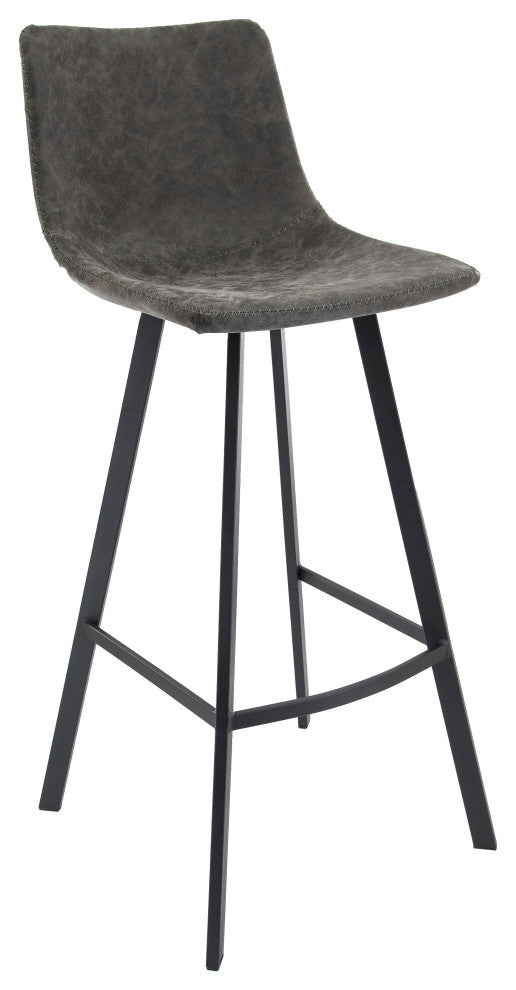 LeisureMod Elland Modern Upholstered Leather Bar Stool With Iron Legs & Footrest