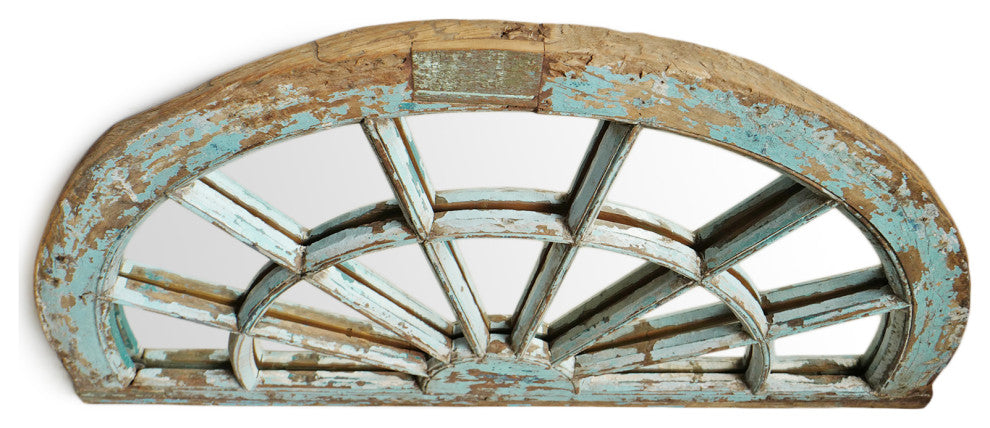 Consigned Blue Window Transom Arch Mirror