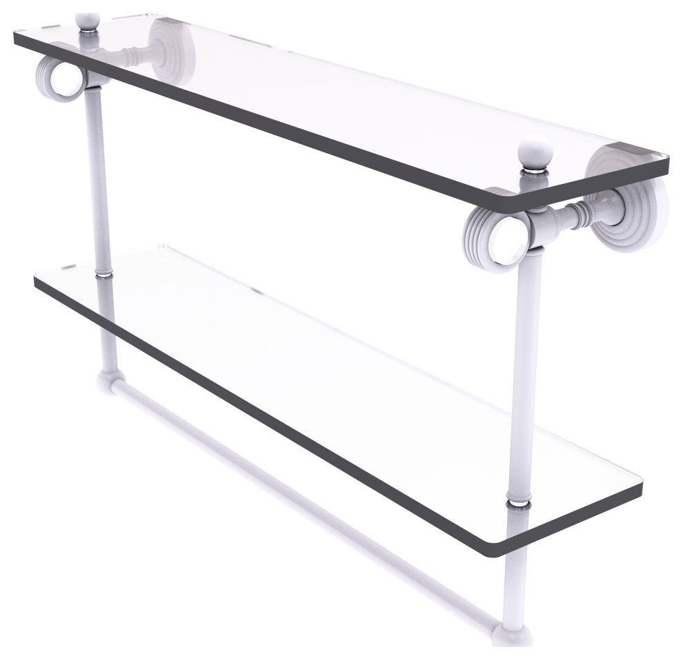 Pacific Grove 22" Double Groovy Glass Shelf with Towel Bar, Matte White