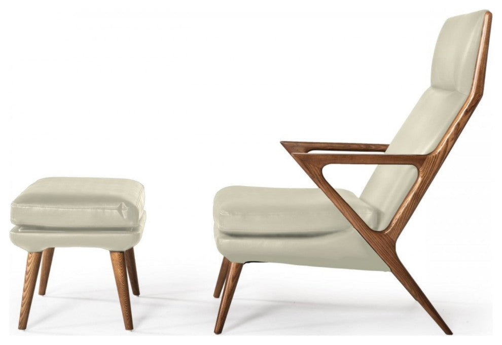 Modrest Fulton Modern Beige Lounge Chair and Ottoman