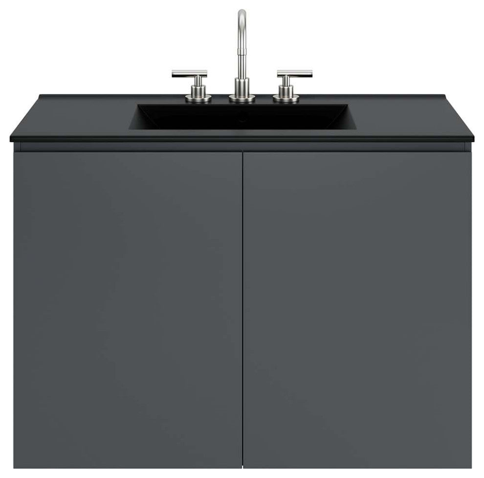 Sink Vanity Cabinet, Wall Mount, Gray Black, Ceramic, Modern, Bathroom