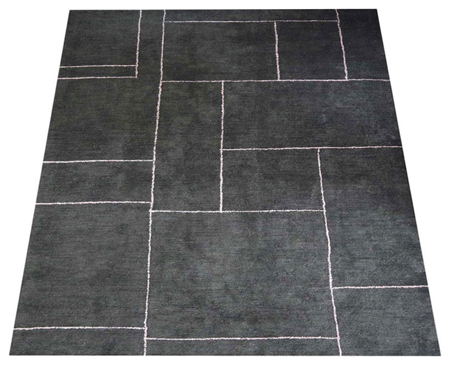 HAND KNOTTED LOOM SILK ECO-FRIENDLY AREA RUG-Rectangle,Charcoal Beige,Geometric