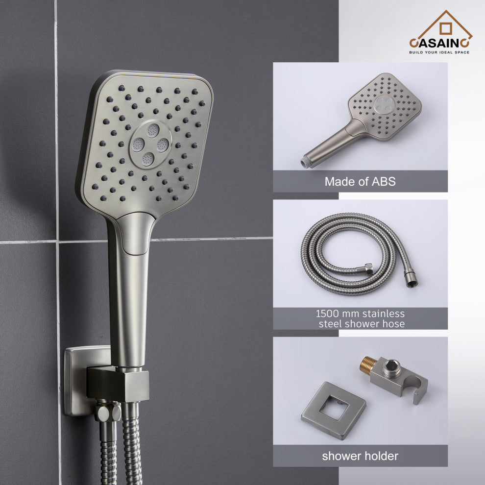 9inch Shower System Brushed Nickel Dual Head Waterfall Shower Bar System, Brushed Nickle